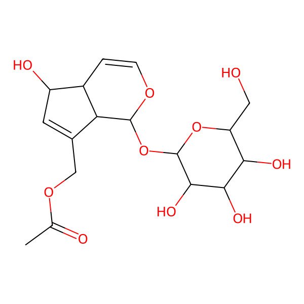 2D Structure of [(1S,4aR,5S,7aS)-5-hydroxy-1-[(2S,3R,4S,5S,6R)-3,4,5-trihydroxy-6-(hydroxymethyl)oxan-2-yl]oxy-1,4a,5,7a-tetrahydrocyclopenta[c]pyran-7-yl]methyl acetate