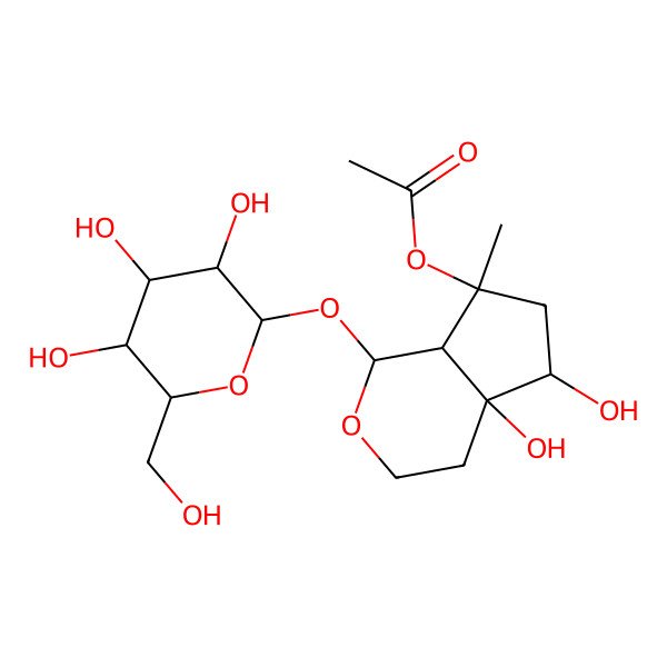 2D Structure of [(1S,4aS,5R,7S,7aS)-4a,5-dihydroxy-7-methyl-1-[(2S,3R,4S,5S,6R)-3,4,5-trihydroxy-6-(hydroxymethyl)oxan-2-yl]oxy-1,3,4,5,6,7a-hexahydrocyclopenta[c]pyran-7-yl] acetate