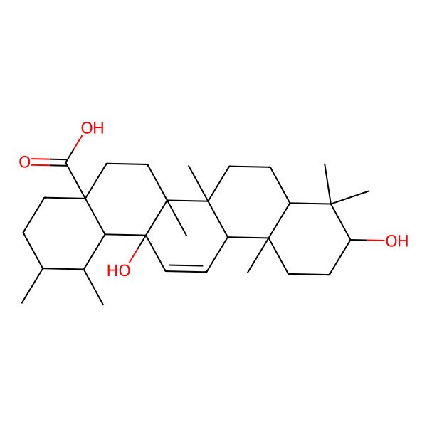 2D Structure of (1S,2R,4aS,6aR,6aS,6bR,8aS,10S,12aS,14aR,14bR)-10,14a-dihydroxy-1,2,6a,6b,9,9,12a-heptamethyl-1,2,3,4,5,6,6a,7,8,8a,10,11,12,14b-tetradecahydropicene-4a-carboxylic acid