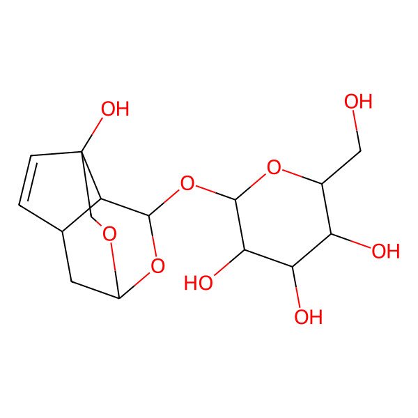 2D Structure of (2S,3R,4S,5S,6R)-2-[[(1R,4S,7S,8S,9S)-4-hydroxy-2,10-dioxatricyclo[5.3.1.04,8]undec-5-en-9-yl]oxy]-6-(hydroxymethyl)oxane-3,4,5-triol