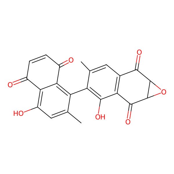 2D Structure of (1aS,7aR)-3-hydroxy-4-(4-hydroxy-2-methyl-5,8-dioxonaphthalen-1-yl)-5-methyl-1a,7a-dihydronaphtho[2,3-b]oxirene-2,7-dione