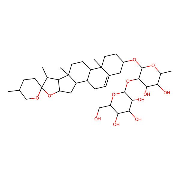 2D Structure of (2S,3R,4S,5S,6R)-2-[(2R,3R,4R,5R,6S)-4,5-dihydroxy-6-methyl-2-[(1S,2S,4S,5'R,6R,7S,8R,9S,12S,13R,16S)-5',7,9,13-tetramethylspiro[5-oxapentacyclo[10.8.0.02,9.04,8.013,18]icos-18-ene-6,2'-oxane]-16-yl]oxyoxan-3-yl]oxy-6-(hydroxymethyl)oxane-3,4,5-triol