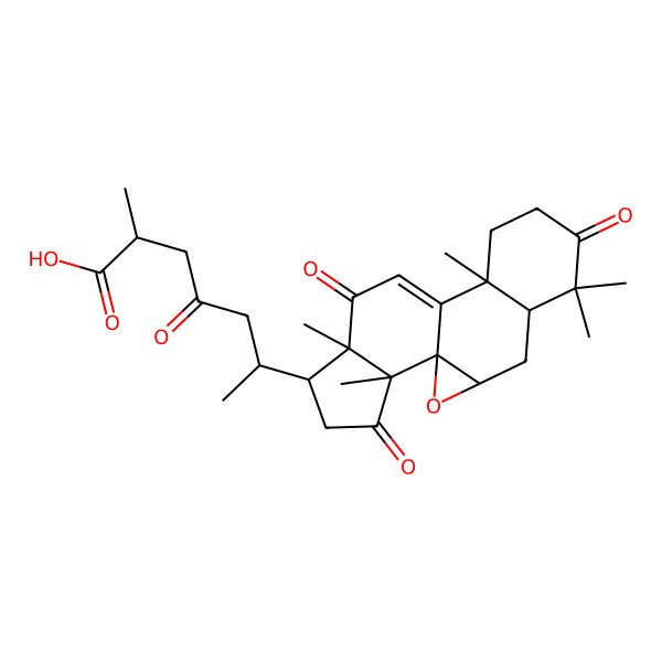 2D Structure of 2-methyl-4-oxo-6-[(1R,3R,5R,10S,14R,15R,18R)-6,6,10,14,18-pentamethyl-7,13,17-trioxo-2-oxapentacyclo[9.7.0.01,3.05,10.014,18]octadec-11-en-15-yl]heptanoic acid