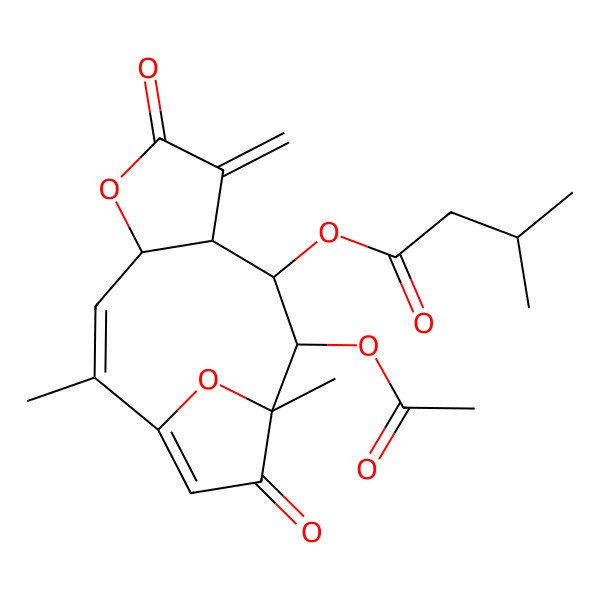 2D Structure of [(2Z,4R,8S,9S,10R,11R)-10-acetyloxy-2,11-dimethyl-7-methylidene-6,12-dioxo-5,14-dioxatricyclo[9.2.1.04,8]tetradeca-1(13),2-dien-9-yl] 3-methylbutanoate