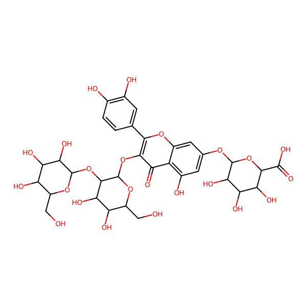 2D Structure of (2S,3S,4S,5R,6S)-6-[3-[(2S,3R,4R,5S,6S)-4,5-dihydroxy-6-(hydroxymethyl)-3-[(2S,3R,4S,5S,6R)-3,4,5-trihydroxy-6-(hydroxymethyl)oxan-2-yl]oxyoxan-2-yl]oxy-2-(3,4-dihydroxyphenyl)-5-hydroxy-4-oxochromen-7-yl]oxy-3,4,5-trihydroxyoxane-2-carboxylic acid
