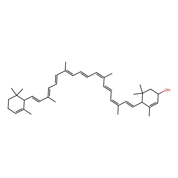 2D Structure of (1S,4S)-3,5,5-trimethyl-4-[(1E,3E,5E,7E,9E,11E,13E,15E,17E)-3,7,12,16-tetramethyl-18-[(1S)-2,6,6-trimethylcyclohex-2-en-1-yl]octadeca-1,3,5,7,9,11,13,15,17-nonaenyl]cyclohex-2-en-1-ol
