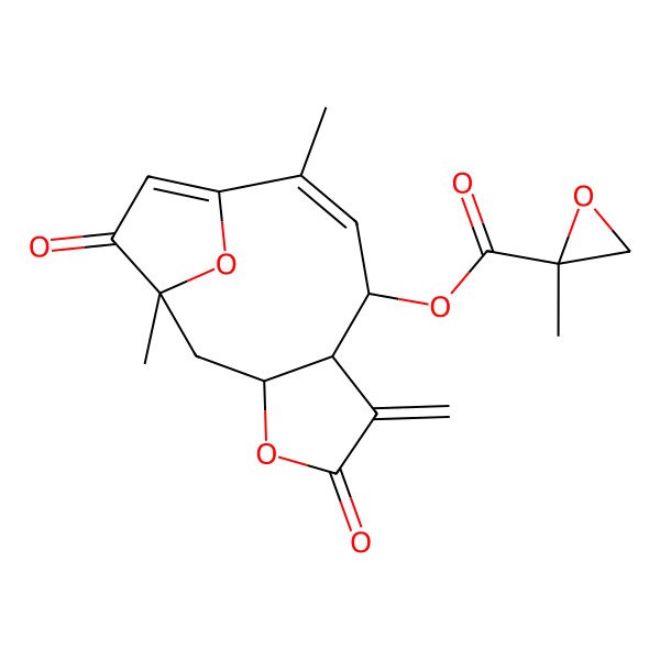 2D Structure of (1,10-Dimethyl-6-methylidene-5,13-dioxo-4,14-dioxatricyclo[9.2.1.03,7]tetradeca-9,11-dien-8-yl) 2-methyloxirane-2-carboxylate