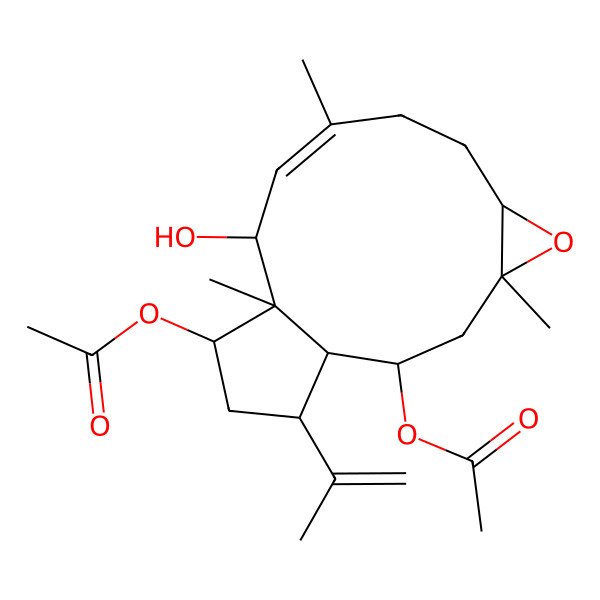 2D Structure of [(1S,2S,4S,6S,9E,11R,12S,13S,15R)-2-acetyloxy-11-hydroxy-4,9,12-trimethyl-15-prop-1-en-2-yl-5-oxatricyclo[10.3.0.04,6]pentadec-9-en-13-yl] acetate