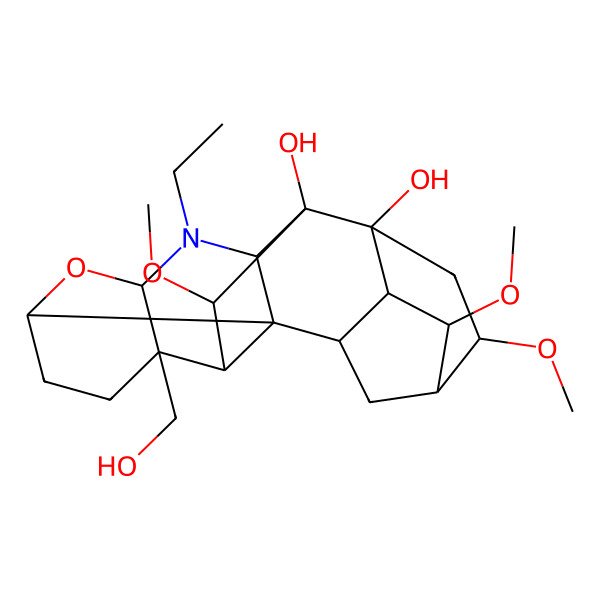 2D Structure of 4-Ethyl-10-(hydroxymethyl)-12,16,18-trimethoxy-6-oxa-4-azaheptacyclo[15.2.1.02,7.02,11.03,13.05,10.014,19]icosane-13,14-diol