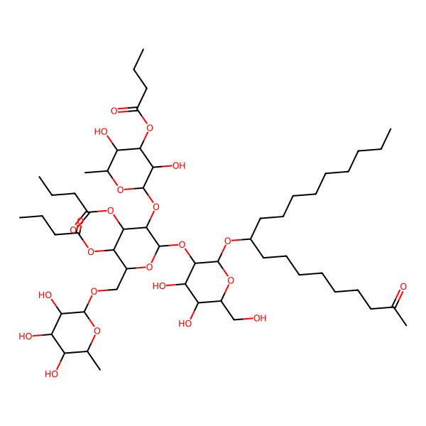 2D Structure of [4-Butanoyloxy-5-(4-butanoyloxy-3,5-dihydroxy-6-methyloxan-2-yl)oxy-6-[4,5-dihydroxy-6-(hydroxymethyl)-2-(2-oxononadecan-10-yloxy)oxan-3-yl]oxy-2-[(3,4,5-trihydroxy-6-methyloxan-2-yl)oxymethyl]oxan-3-yl] butanoate