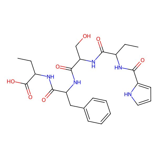 2D Structure of 2-[[2-[[3-hydroxy-2-[2-(1H-pyrrole-2-carbonylamino)butanoylamino]propanoyl]amino]-3-phenylpropanoyl]amino]butanoic acid
