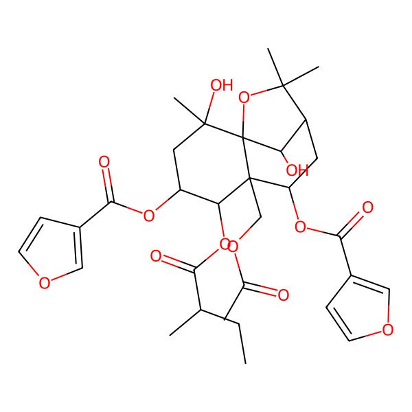 2D Structure of [6-(Acetyloxymethyl)-4-(furan-3-carbonyloxy)-2,12-dihydroxy-2,10,10-trimethyl-5-(2-methylbutanoyloxy)-11-oxatricyclo[7.2.1.01,6]dodecan-7-yl] furan-3-carboxylate