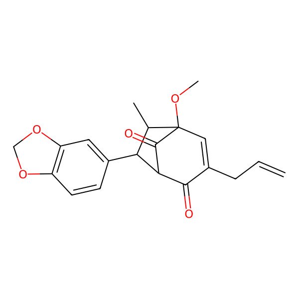 2D Structure of (1R,5R,6R,7R)-7-(1,3-benzodioxol-5-yl)-5-methoxy-6-methyl-3-prop-2-enylbicyclo[3.2.1]oct-3-ene-2,8-dione