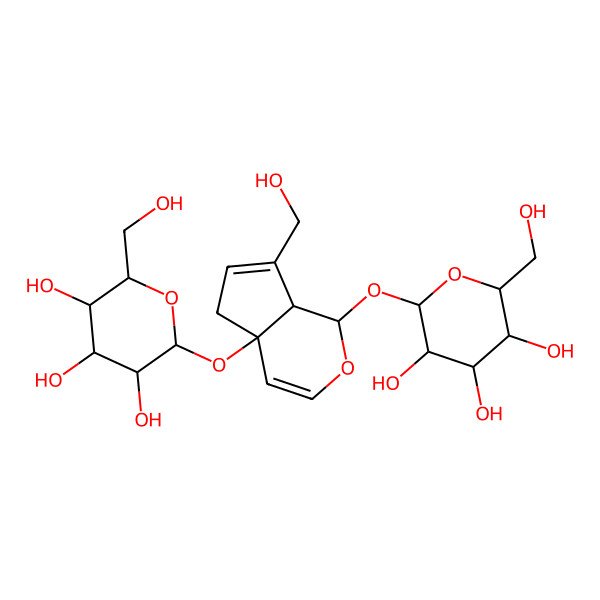2D Structure of (2S,3R,4S,5S,6R)-2-[[(1S,4aR,7aR)-7-(hydroxymethyl)-4a-[(2S,3R,4S,5S,6R)-3,4,5-trihydroxy-6-(hydroxymethyl)oxan-2-yl]oxy-5,7a-dihydro-1H-cyclopenta[c]pyran-1-yl]oxy]-6-(hydroxymethyl)oxane-3,4,5-triol