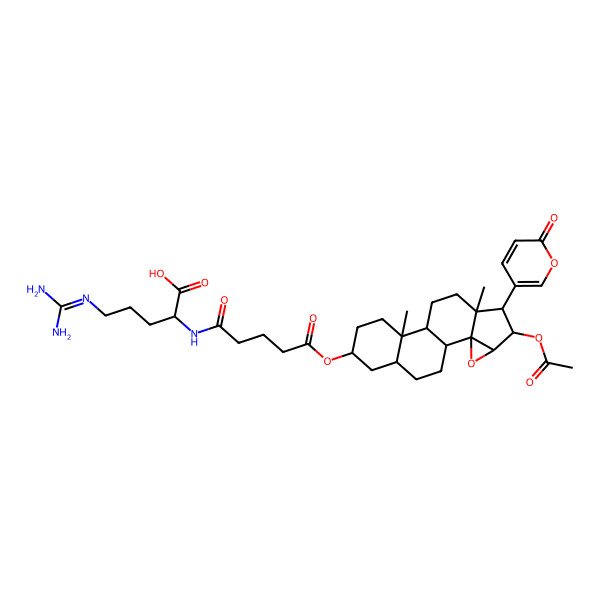 2D Structure of (2S)-2-[[5-[[(1R,2S,4R,5R,6R,7R,10S,11S,14S,16R)-5-acetyloxy-7,11-dimethyl-6-(6-oxopyran-3-yl)-3-oxapentacyclo[8.8.0.02,4.02,7.011,16]octadecan-14-yl]oxy]-5-oxopentanoyl]amino]-5-(diaminomethylideneamino)pentanoic acid