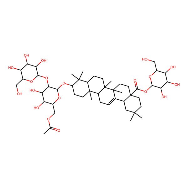 2D Structure of [(2S,3R,4S,5S,6R)-3,4,5-trihydroxy-6-(hydroxymethyl)oxan-2-yl] (4aS,6aR,6aS,6bR,8aR,10S,12aR,14bS)-10-[(2R,3R,4S,5S,6R)-6-(acetyloxymethyl)-4,5-dihydroxy-3-[(2S,3R,4S,5S,6R)-3,4,5-trihydroxy-6-(hydroxymethyl)oxan-2-yl]oxyoxan-2-yl]oxy-2,2,6a,6b,9,9,12a-heptamethyl-1,3,4,5,6,6a,7,8,8a,10,11,12,13,14b-tetradecahydropicene-4a-carboxylate