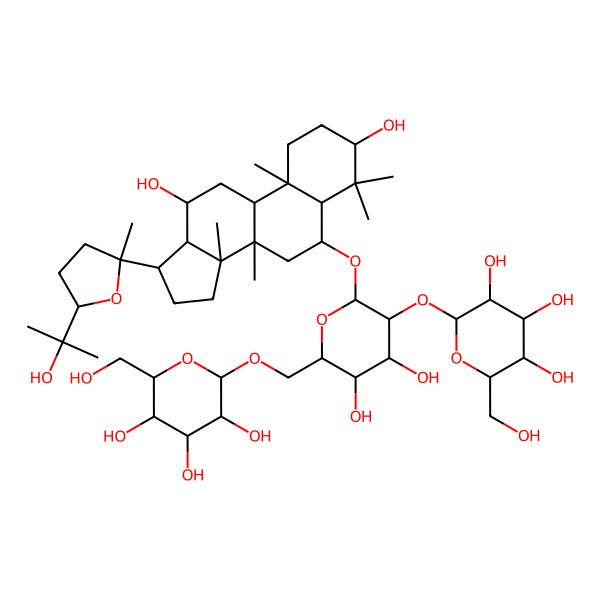 2D Structure of 2-[[6-[[3,12-dihydroxy-17-[5-(2-hydroxypropan-2-yl)-2-methyloxolan-2-yl]-4,4,8,10,14-pentamethyl-2,3,5,6,7,9,11,12,13,15,16,17-dodecahydro-1H-cyclopenta[a]phenanthren-6-yl]oxy]-3,4-dihydroxy-5-[3,4,5-trihydroxy-6-(hydroxymethyl)oxan-2-yl]oxyoxan-2-yl]methoxy]-6-(hydroxymethyl)oxane-3,4,5-triol