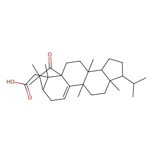 2D Structure of 2-(4,9,12,17,17,19-Hexamethyl-18-oxo-8-propan-2-yl-19-pentacyclo[14.2.1.01,13.04,12.05,9]nonadec-13-enyl)acetic acid
