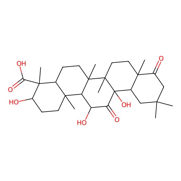2D Structure of 3,6a,14-trihydroxy-4,6a,6b,8a,11,11,14b-heptamethyl-9,13-dioxo-2,3,4a,5,6,7,8,10,12,12a,14,14a-dodecahydro-1H-picene-4-carboxylic acid