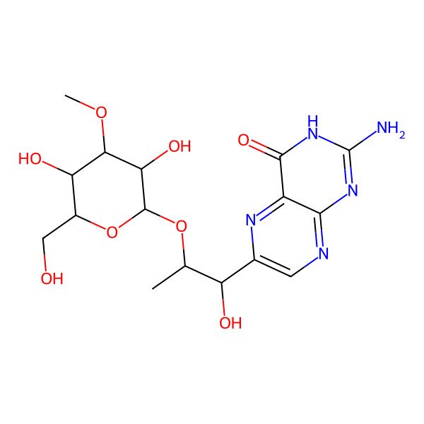 2D Structure of 2-amino-6-[2-[3,5-dihydroxy-6-(hydroxymethyl)-4-methoxyoxan-2-yl]oxy-1-hydroxypropyl]-3H-pteridin-4-one