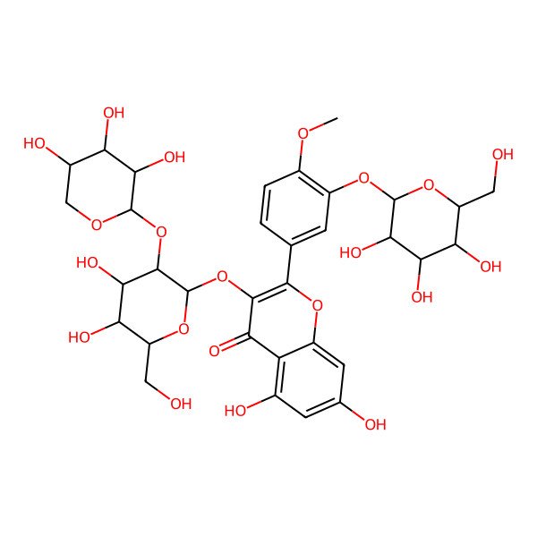 2D Structure of 3-[(2S,3R,4S,5R,6R)-4,5-dihydroxy-6-(hydroxymethyl)-3-[(2S,3R,4S,5R)-3,4,5-trihydroxyoxan-2-yl]oxyoxan-2-yl]oxy-5,7-dihydroxy-2-[4-methoxy-3-[(2S,3R,4S,5R,6R)-3,4,5-trihydroxy-6-(hydroxymethyl)oxan-2-yl]oxyphenyl]chromen-4-one