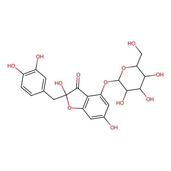 2D Structure of 2-[(3,4-Dihydroxyphenyl)methyl]-2,6-dihydroxy-4-[3,4,5-trihydroxy-6-(hydroxymethyl)oxan-2-yl]oxy-1-benzofuran-3-one