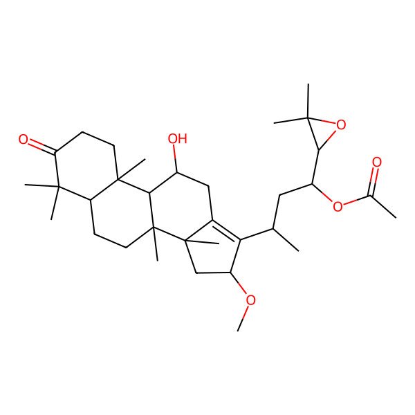 2D Structure of [(1S,3R)-1-[(2R)-3,3-dimethyloxiran-2-yl]-3-[(5R,8S,9S,10S,11S,14R,16S)-11-hydroxy-16-methoxy-4,4,8,10,14-pentamethyl-3-oxo-1,2,5,6,7,9,11,12,15,16-decahydrocyclopenta[a]phenanthren-17-yl]butyl] acetate