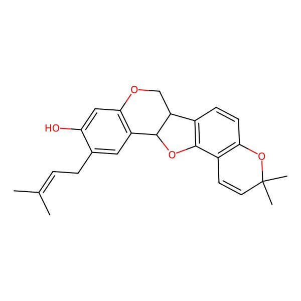2D Structure of (2S,11S)-17,17-dimethyl-8-(3-methylbut-2-enyl)-4,12,18-trioxapentacyclo[11.8.0.02,11.05,10.014,19]henicosa-1(13),5(10),6,8,14(19),15,20-heptaen-7-ol