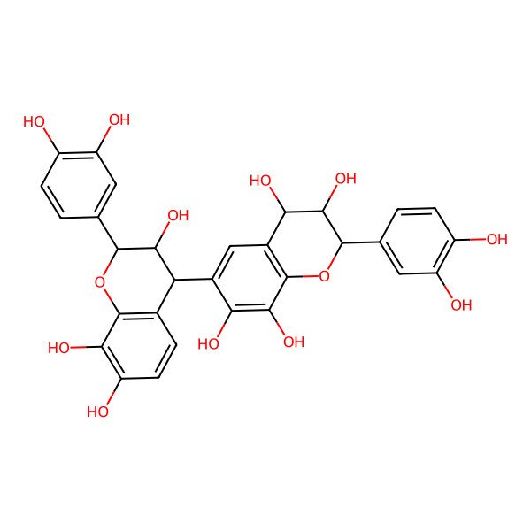 2D Structure of (2R,3R,4S)-2-(3,4-dihydroxyphenyl)-6-[(2R,3R,4R)-2-(3,4-dihydroxyphenyl)-3,7,8-trihydroxy-3,4-dihydro-2H-chromen-4-yl]-3,4-dihydro-2H-chromene-3,4,7,8-tetrol