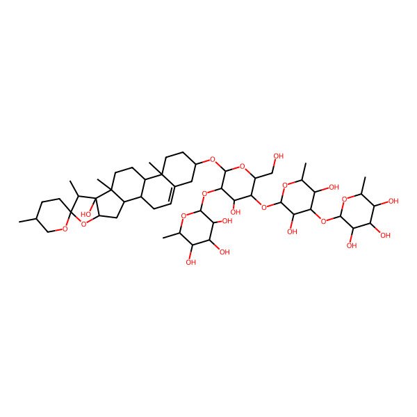 2D Structure of (2S,3R,4R,5R,6S)-2-[(2S,3R,4R,5S,6S)-3,5-dihydroxy-2-[(2R,3S,4S,5R,6R)-4-hydroxy-2-(hydroxymethyl)-6-[(1R,2S,4S,5'R,6R,7S,8S,9S,12S,13R,16S)-8-hydroxy-5',7,9,13-tetramethylspiro[5-oxapentacyclo[10.8.0.02,9.04,8.013,18]icos-18-ene-6,2'-oxane]-16-yl]oxy-5-[(2S,3R,4R,5R,6S)-3,4,5-trihydroxy-6-methyloxan-2-yl]oxyoxan-3-yl]oxy-6-methyloxan-4-yl]oxy-6-methyloxane-3,4,5-triol