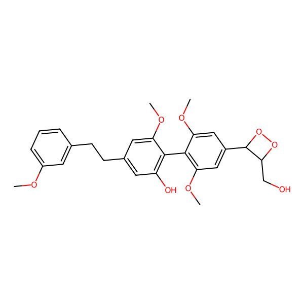 2D Structure of 2-[4-[4-(Hydroxymethyl)dioxetan-3-yl]-2,6-dimethoxyphenyl]-3-methoxy-5-[2-(3-methoxyphenyl)ethyl]phenol