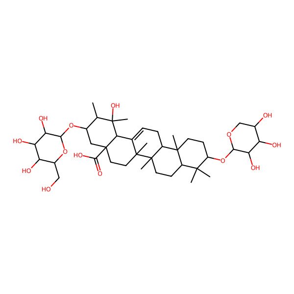 2D Structure of 1-Hydroxy-1,2,6a,6b,9,9,12a-heptamethyl-3-[3,4,5-trihydroxy-6-(hydroxymethyl)oxan-2-yl]oxy-10-(3,4,5-trihydroxyoxan-2-yl)oxy-2,3,4,5,6,6a,7,8,8a,10,11,12,13,14b-tetradecahydropicene-4a-carboxylic acid