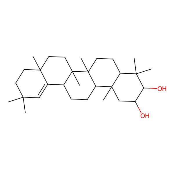 2D Structure of (2R,3S,4aR,6aS,6aR,6bR,8aR,14aR,14bR)-4,4,6a,6b,8a,11,11,14b-octamethyl-1,2,3,4a,5,6,6a,7,8,9,10,13,14,14a-tetradecahydropicene-2,3-diol