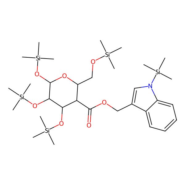 2D Structure of (1-Trimethylsilylindol-3-yl)methyl 4,5,6-tris(trimethylsilyloxy)-2-(trimethylsilyloxymethyl)oxane-3-carboxylate