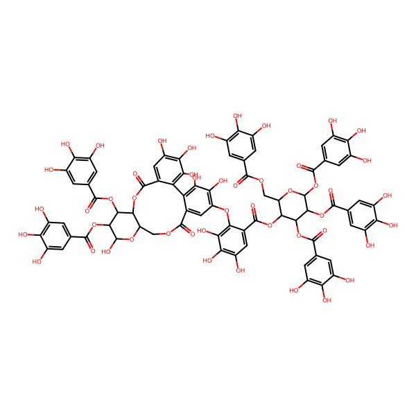 2D Structure of [4,5,6-Tris[(3,4,5-trihydroxybenzoyl)oxy]-2-[(3,4,5-trihydroxybenzoyl)oxymethyl]oxan-3-yl] 2-[[3,4,5,13,22,23-hexahydroxy-8,18-dioxo-11,12-bis[(3,4,5-trihydroxybenzoyl)oxy]-9,14,17-trioxatetracyclo[17.4.0.02,7.010,15]tricosa-1(23),2,4,6,19,21-hexaen-21-yl]oxy]-3,4,5-trihydroxybenzoate