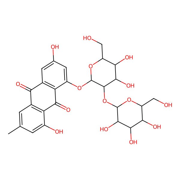 2D Structure of 1-[4,5-Dihydroxy-6-(hydroxymethyl)-3-[3,4,5-trihydroxy-6-(hydroxymethyl)oxan-2-yl]oxyoxan-2-yl]oxy-3,8-dihydroxy-6-methylanthracene-9,10-dione