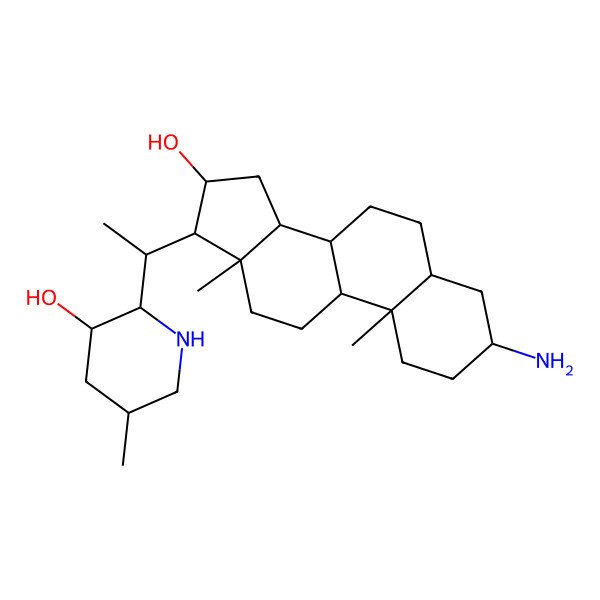 2D Structure of (2S,3R,5R)-2-[(1S)-1-[(3S,5S,8R,9S,10S,13S,14S,16R,17R)-3-amino-16-hydroxy-10,13-dimethyl-2,3,4,5,6,7,8,9,11,12,14,15,16,17-tetradecahydro-1H-cyclopenta[a]phenanthren-17-yl]ethyl]-5-methylpiperidin-3-ol