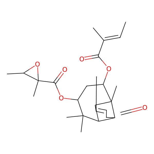 2D Structure of [(1R,2S,4R,6R,7R,8R)-3,3,7,9-tetramethyl-6-[(Z)-2-methylbut-2-enoyl]oxy-11-oxo-4-tricyclo[5.4.0.02,8]undec-9-enyl] (2S,3R)-2,3-dimethyloxirane-2-carboxylate