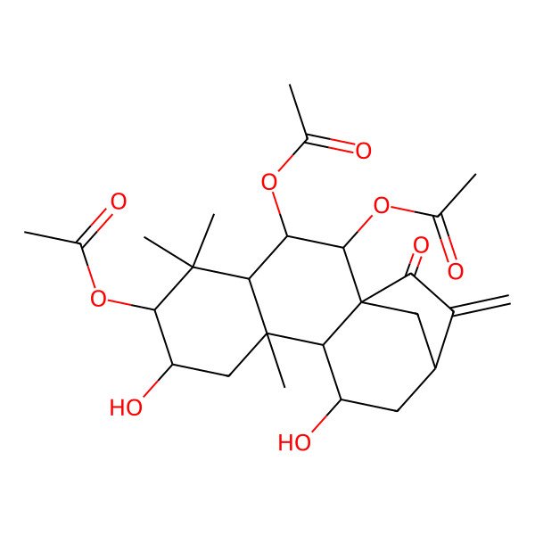 2D Structure of [(1R,2R,3R,4S,6R,7S,9R,10S,11S,13S)-2,6-diacetyloxy-7,11-dihydroxy-5,5,9-trimethyl-14-methylidene-15-oxo-3-tetracyclo[11.2.1.01,10.04,9]hexadecanyl] acetate