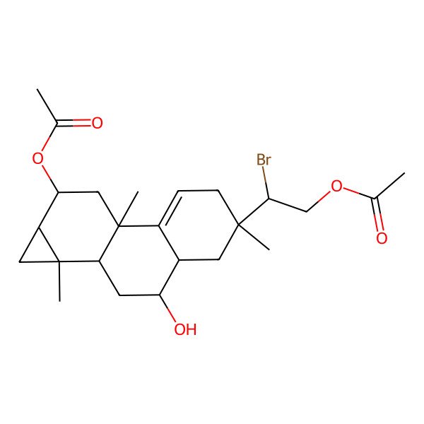 2D Structure of [(2R)-2-[(1aR,1bR,3R,3aR,5S,7bR,9R,9aR)-9-acetyloxy-3-hydroxy-1a,5,7b-trimethyl-1,1b,2,3,3a,4,6,8,9,9a-decahydrocyclopropa[a]phenanthren-5-yl]-2-bromoethyl] acetate