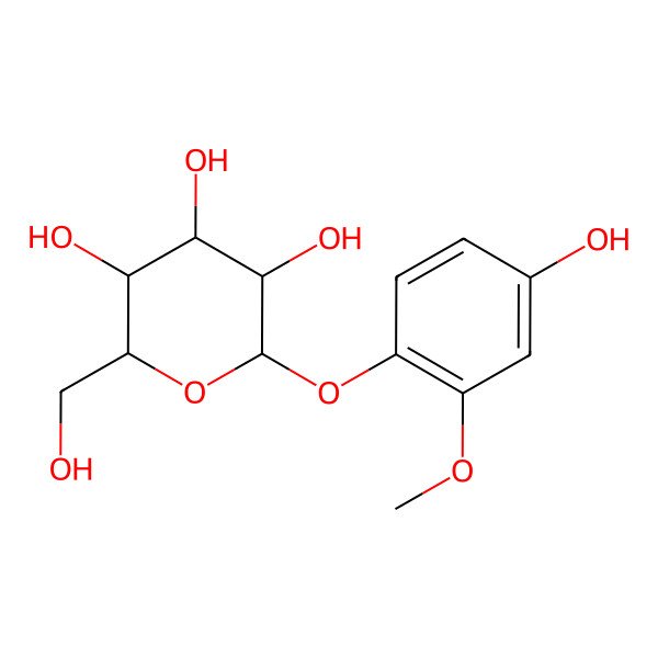 2D Structure of Glucopyranoside, 4-hydroxy-2-methoxyphenyl, beta-D-(8CI); 4-Hydroxy-2-methoxyphenyl beta-D-glucopyranoside