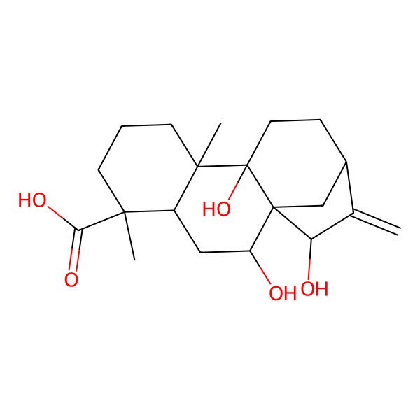 2D Structure of 2,10,15-Trihydroxy-5,9-dimethyl-14-methylidenetetracyclo[11.2.1.01,10.04,9]hexadecane-5-carboxylic acid
