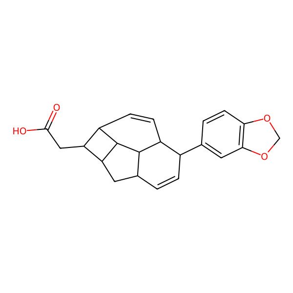 2D Structure of 2-[(1S,2S,3R,6R,7R,10S,11S,12S)-7-(1,3-benzodioxol-5-yl)-2-tetracyclo[8.2.1.03,12.06,11]trideca-4,8-dienyl]acetic acid