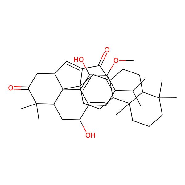 2D Structure of (1R,9R,11R,15S,19R,22R,27R,28S)-4,9-dihydroxy-5-methoxy-12,12,23,23,27-pentamethyl-6-propan-2-yloctacyclo[17.11.1.01,17.02,11.02,15.03,8.019,28.022,27]hentriaconta-3,5,7,16-tetraene-13,18-dione