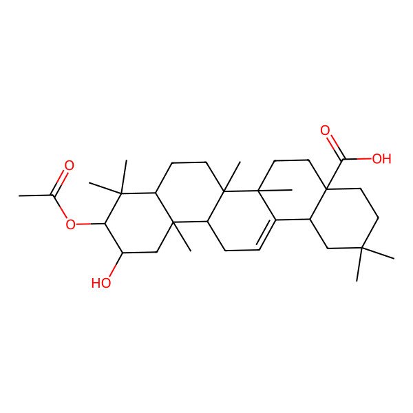 2D Structure of 10-Acetyloxy-11-hydroxy-2,2,6a,6b,9,9,12a-heptamethyl-1,3,4,5,6,6a,7,8,8a,10,11,12,13,14b-tetradecahydropicene-4a-carboxylic acid