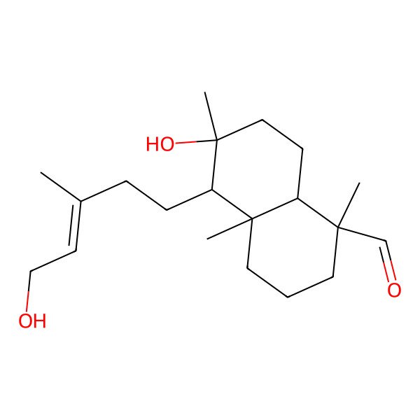 2D Structure of 6-hydroxy-5-(5-hydroxy-3-methylpent-3-enyl)-1,4a,6-trimethyl-3,4,5,7,8,8a-hexahydro-2H-naphthalene-1-carbaldehyde