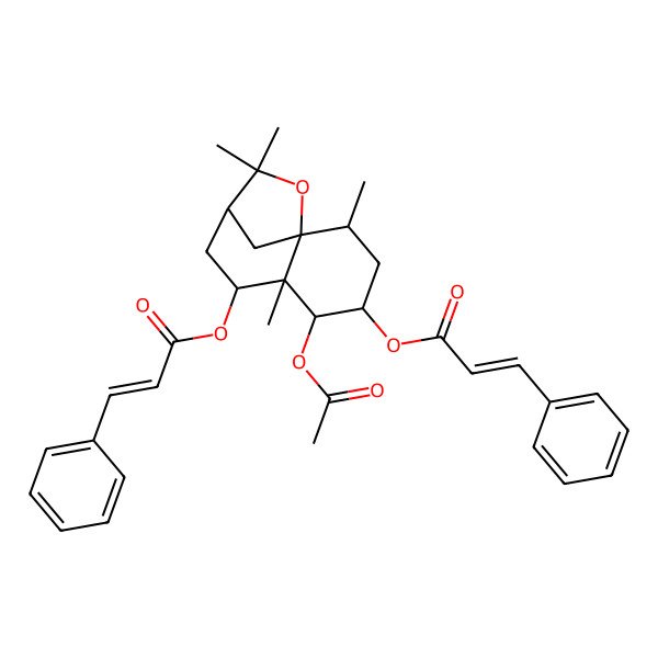 2D Structure of [5-Acetyloxy-2,6,10,10-tetramethyl-7-(3-phenylprop-2-enoyloxy)-11-oxatricyclo[7.2.1.01,6]dodecan-4-yl] 3-phenylprop-2-enoate
