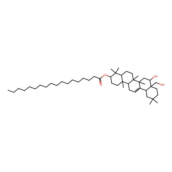 2D Structure of [(3S,4aR,6aR,6bS,8S,8aS,12aS,14aR,14bR)-8-hydroxy-8a-(hydroxymethyl)-4,4,6a,6b,11,11,14b-heptamethyl-1,2,3,4a,5,6,7,8,9,10,12,12a,14,14a-tetradecahydropicen-3-yl] octadecanoate