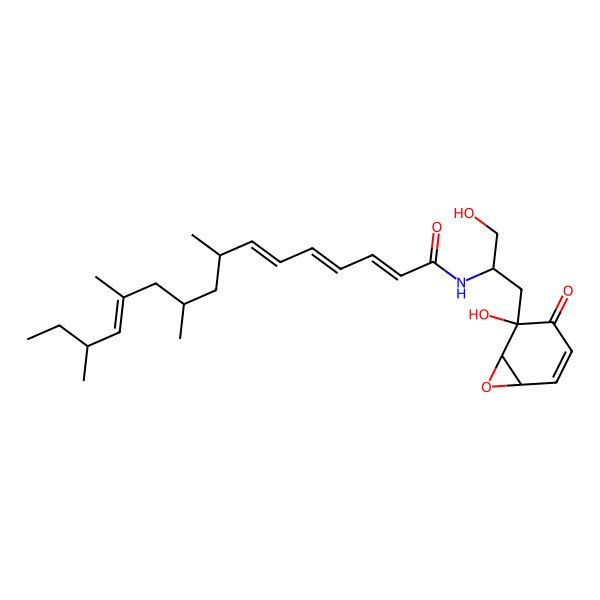 2D Structure of N-[1-hydroxy-3-(2-hydroxy-3-oxo-7-oxabicyclo[4.1.0]hept-4-en-2-yl)propan-2-yl]-8,10,12,14-tetramethylhexadeca-2,4,6,12-tetraenamide