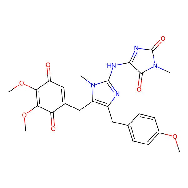 2D Structure of 5-[[5-[(4,5-dimethoxy-3,6-dioxocyclohexa-1,4-dien-1-yl)methyl]-4-[(4-methoxyphenyl)methyl]-1-methylimidazol-2-yl]amino]-3-methylimidazole-2,4-dione